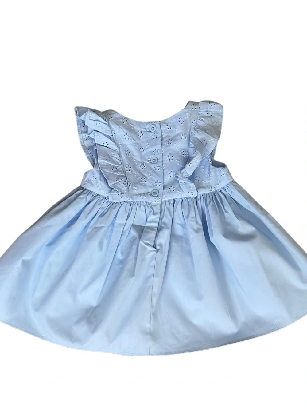 Light Blue Eyelet Bow Dress with Floral Appliqué for Baby Girls